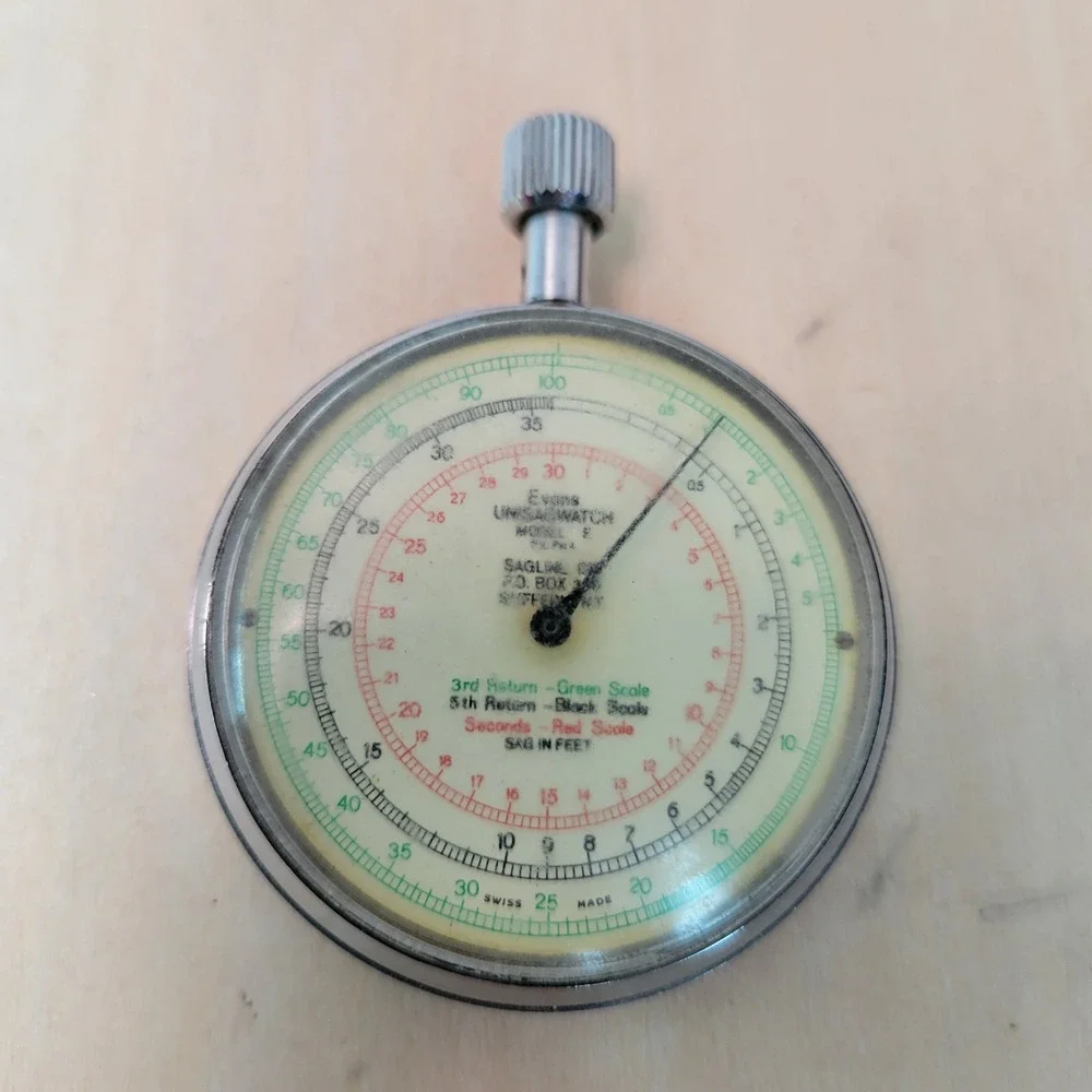 Vintage Evans Unis‎ stopwatch Model F with green and red scales